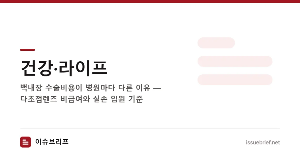 건강·라이프 — 백내장 수술비용이 병원마다 다른 이유 — 다초점렌즈 비급여와 실손 입원 기준 | 이슈브리프