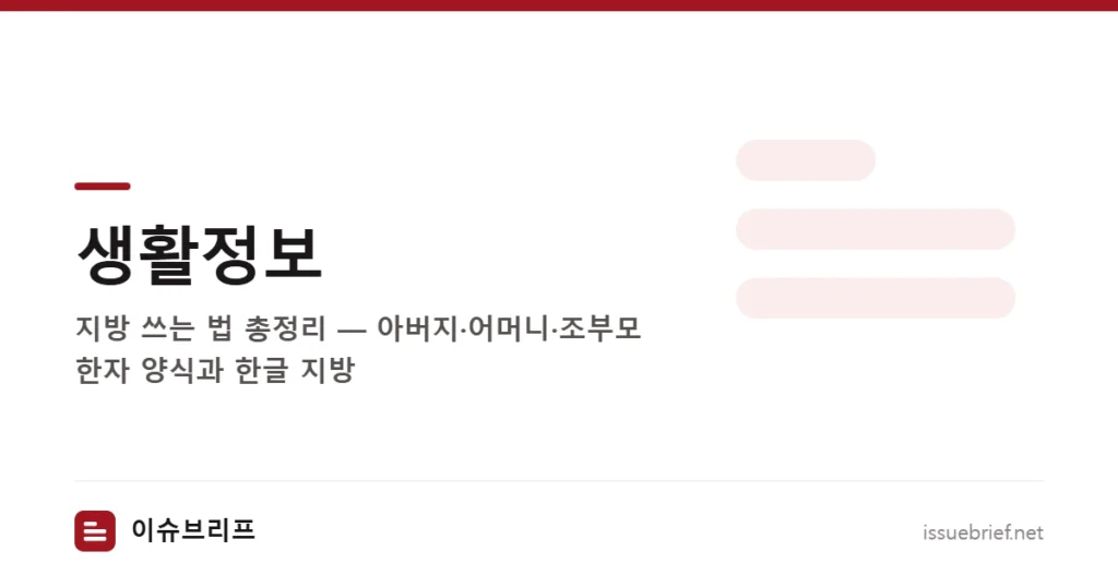 생활정보 — 지방 쓰는 법 총정리 — 아버지·어머니·조부모 한자 양식과 한글 지방 | 이슈브리프