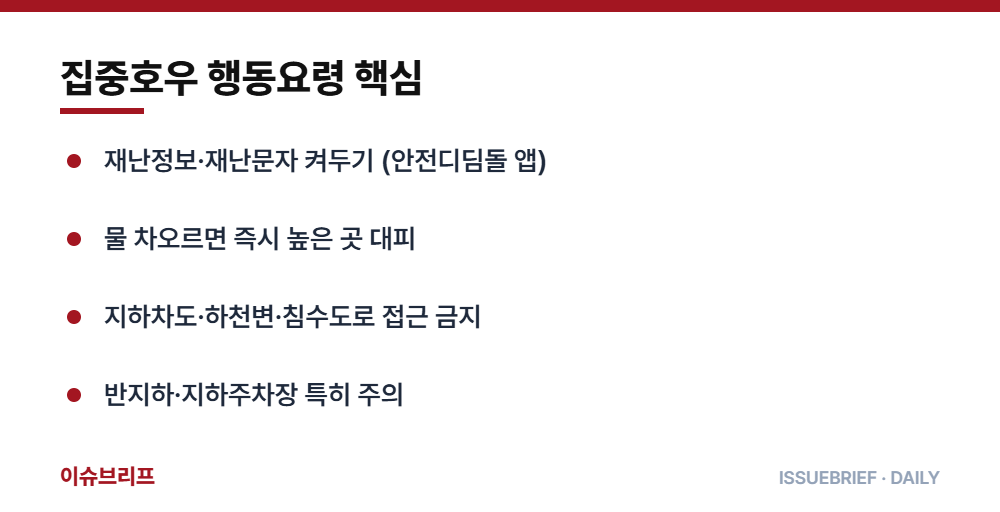 집중호우 행동요령 핵심 요약 인포그래픽